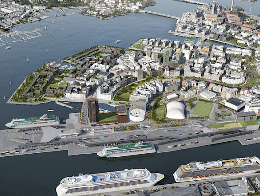 Länsisataman alue uudistusten valmistuttua 2030-luvulla. Kuva Helsingin Satama Oy